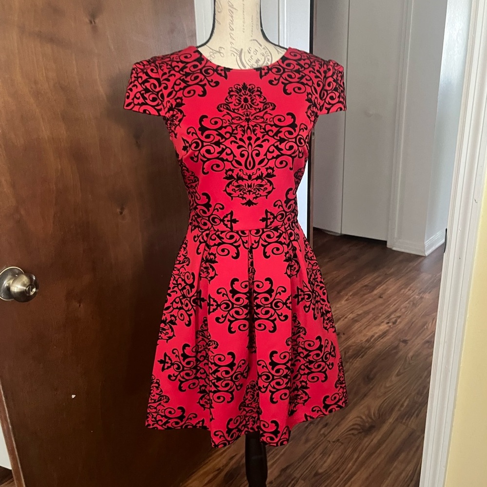 B Darlin Red and Black Fit and Flare Mini Dress